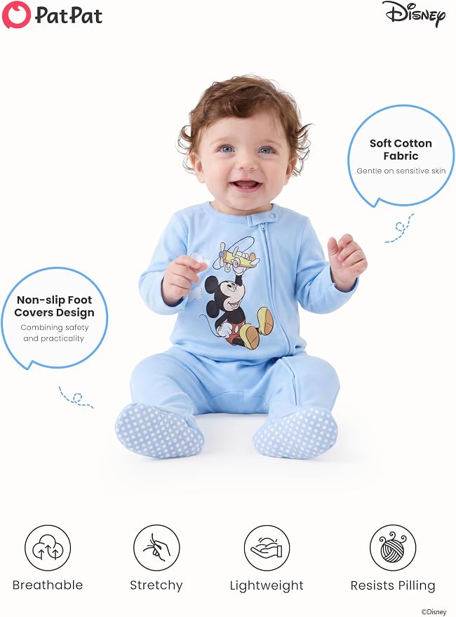 Disney Baby Boys Zip One-Piece Non-Slip Footie Romper - Image 5