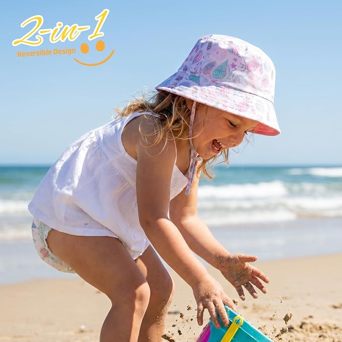 Toddler Hat Reversible Bucket Hat Happy Face Sun Hat Adjustable Chin Strap - Image 6