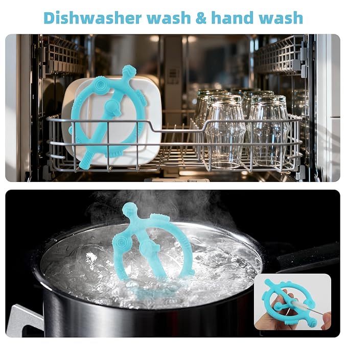 Chuya Baby Teething Ring Sticks with Easy-Hold Chew Toys Silicone Baby Teether Toy Sore Gums Teething Relief for 3-24 Months Babies Newborn 8 Massages Textures BPA Free
