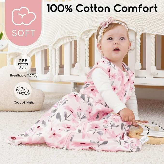 Yoofoss Baby Sleep Sack 0-6 Months 0.5 Tog Wearable Blanket for Baby, 3 Pack 100% Organic Cotton Infant Toddler Sleeping Sack 2-Way Zipper Lightweight Sleep Sack
