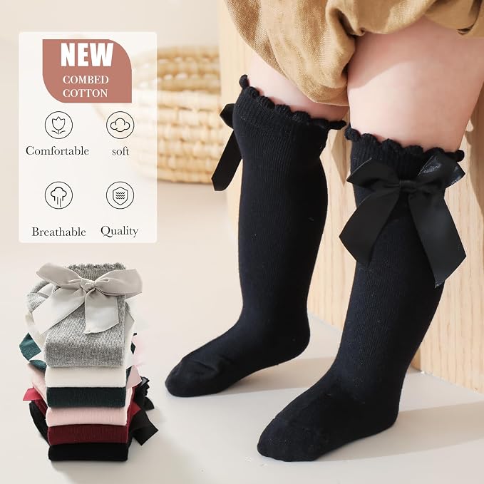 Baby Knee High Socks Newborn Ruffle Bow Socks Infant Long Sock Toddler Girls - Image 3