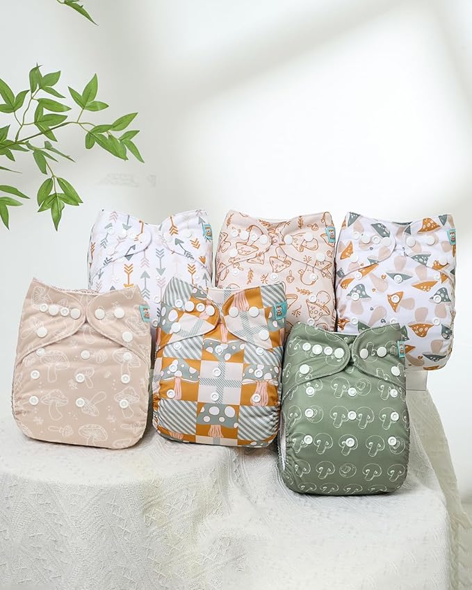 ALVABABY Baby Cloth Diapers 6 Pack with 12 Inserts Cloth Diaper Covers Adjustable Washable Reusable for Baby Girls and Boys 6DM128A