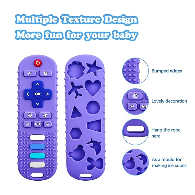Baby Teething Toys, Food Grade Silicone Teether for Babies 3 6 12 18 Months, TV Remote Shape Toddlers Chew Toys, Freezer BPA Free (Pink RC)