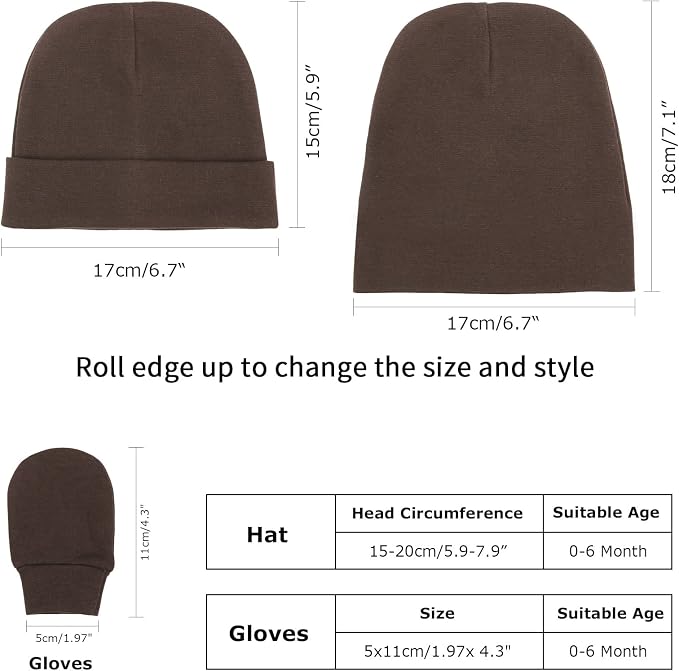 BQUBO Baby Hats and Mittens Infant Cotton Beanie Gloves No Scratch Set Newborn - Image 4