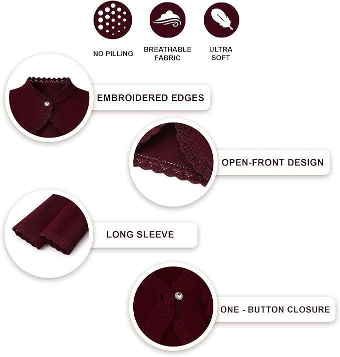 Lilax Little Girls' Knit Long Sleeve Button Closure Bolero Cardigan Shrug - Image 4