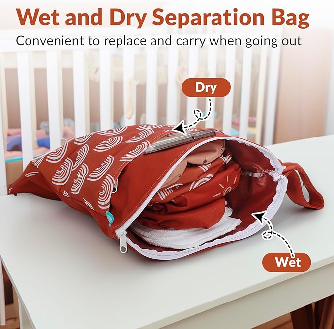 Baby Cloth Diapers Set - 4 Pack with 4 Inserts & 1 Wet/Dry Separation Bag, Reusable Infant Toddler Nappy, Adjustable Pocket Diapers for Baby Boys and Girls (6-33 pounds, 0-3 Years)