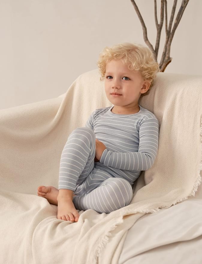 AVAUMA Stripe Pattern Baby Boys Girls Pajama Set Kids Toddler Snug fit Ribbed - Image 5