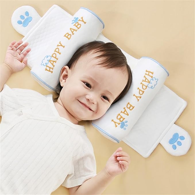 Kariney Baby Pillow, Compariston All-Season Breathable Pillow for Baby Development, Organic Cotton Adjustable Infant Head Cushion (Blue,Dragon)