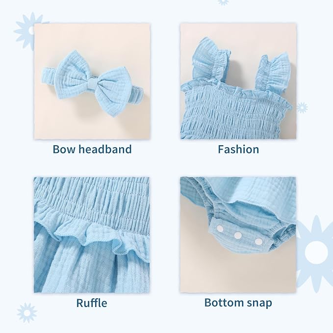 YOUNGER TREE Baby Girl Clothes Ruffle Romper Boho Dress Summer Cake Smash - Image 4