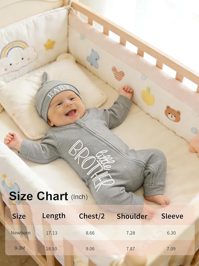 Babymine 100% Cotton 2-Way Zipper Little Brother Newborn Outfit 0-3 Months | - Image 7