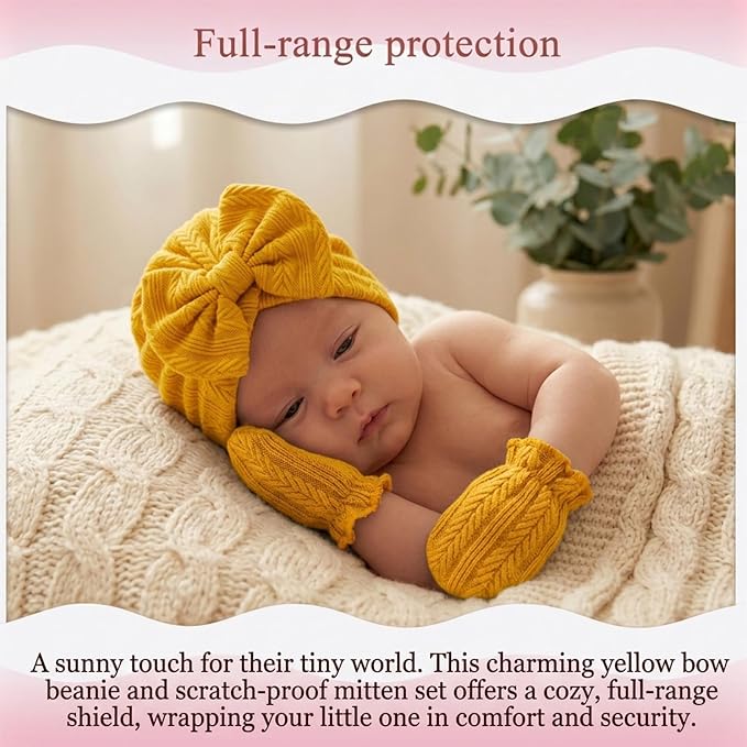 Newborn Baby Girl Hats Mittens Set Cotton - Image 6