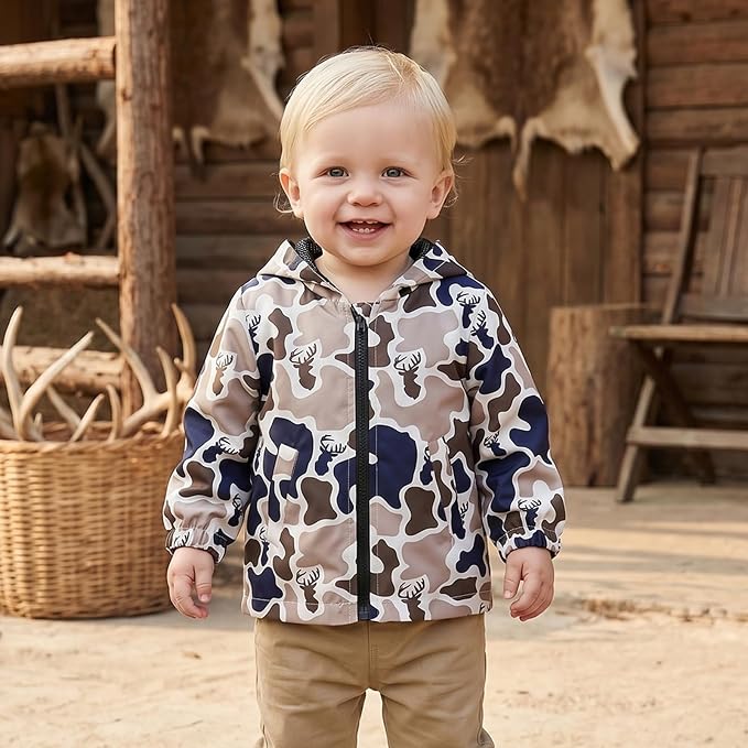 Toddler Baby Boy Lightweight Hooded Jacket Excavator Coat Outwear | Truck Print - Image 3