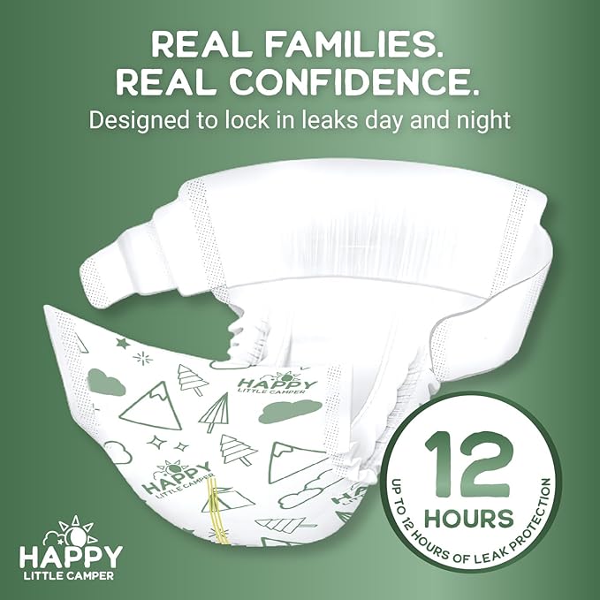 Happy Little Camper Super Saver Diapers, Size 4, 100 Count | Budget-Friendly Disposable Baby Diapers for Sensitive Skin | Hypoallergenic, Fragrance-Free, Ultra Absorbent