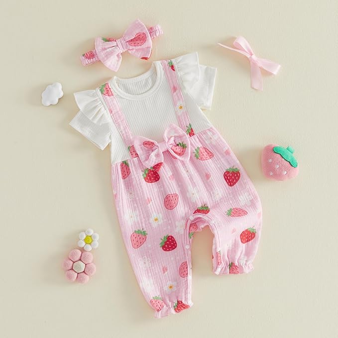YINGISFITM Newborn Baby Girl Summer Clothes Short Sleeve Bubble Romper Bow - Image 5