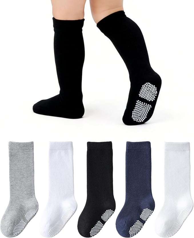 Baby Knee High Socks Toddler Seamless Cotton Non Slip Long Socks 3/5 Pairs by Miniangel