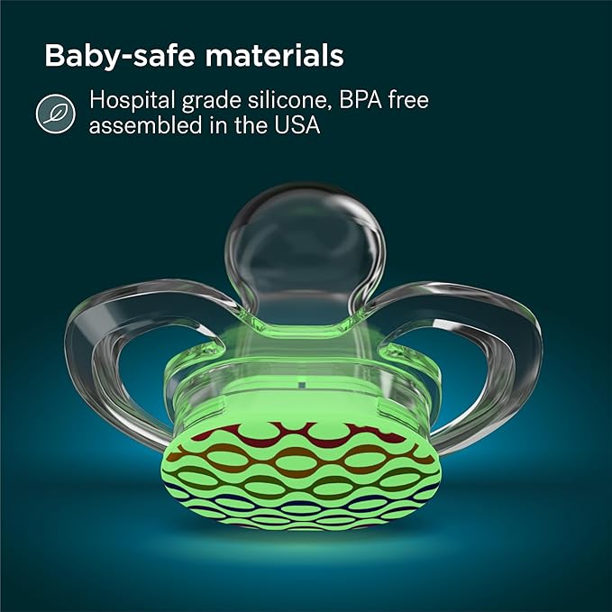 Smilo Baby Pacifier with Orthodontic Design for Healthy Dental Development - Stage 2 for Babies 3-9 Months - Pack of 3X 100% Silicone Pacifiers BPA Free - Glow-in-The-Dark