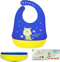 Silicone Baby Bibs Unisex, Self-Feeding, Catch-all Large Pocket, 6-48 months, BPA-Phthalate Free, w/Travel Case