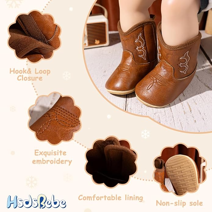 HsdsBebe Baby Boys Girls Western Cowboy Boots Infant Moccasins High Top Booties - Image 5