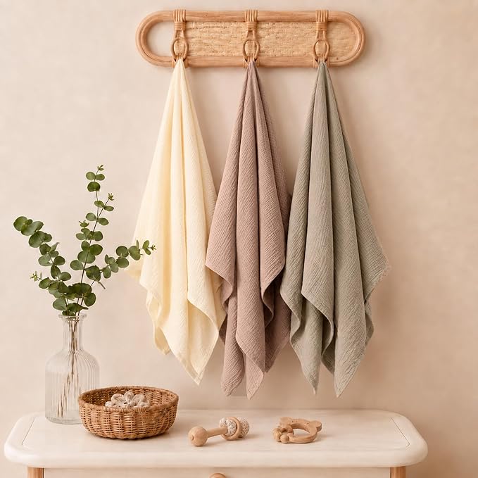 NESTALLY Cocoon Muslin Swaddle Blankets 3 Pack, Camel & Beige | 100% Cotton - Image 8