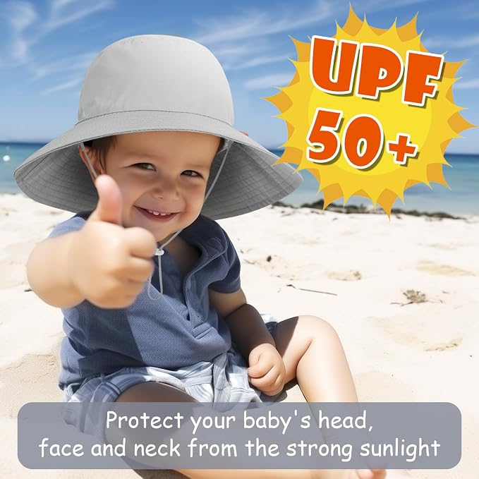 Baby Sun Hat Kids Summer Sun Protection Toddler Bucket Hat Wide Brim Adjustable - Image 2