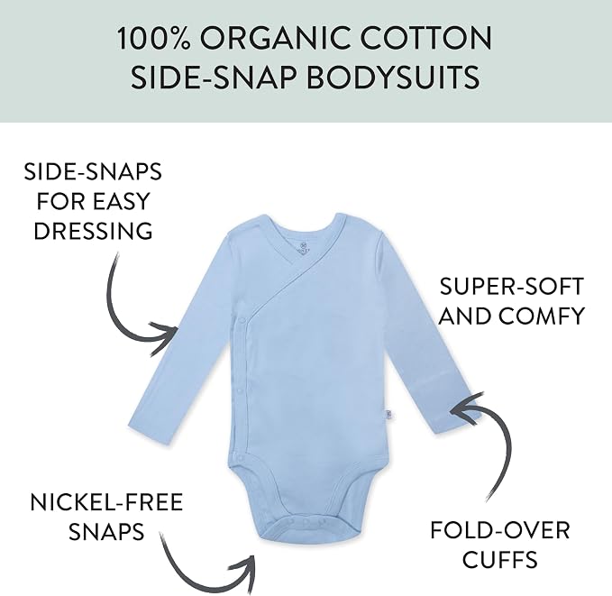HonestBaby Baby 3-pack Long Sleeve Side-snap Kimono Bodysuits Organic Cotton - Image 2