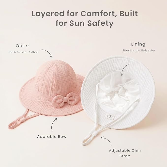 Konssy 2-Pack Muslin Baby Sun Hats - Image 5