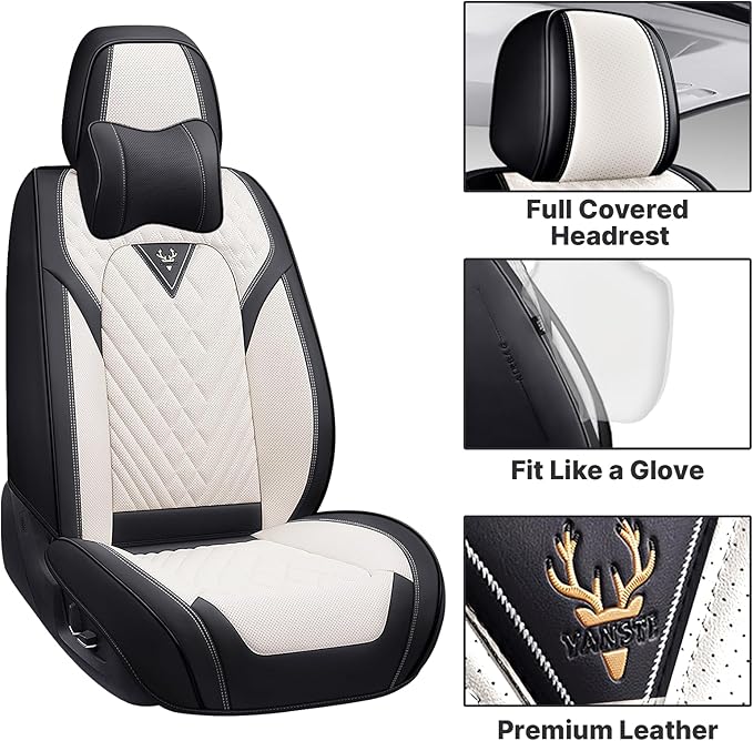 Car Seat Covers Full Coverage Seat Cover Waterproof Faux Leather Cushion Universal Accessories Fit SUV Sedan Automotive Vehicle Auto Interior Seat Protector Full Set(5 Seat-Headrest,Black&Gray)