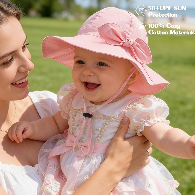 Baby Girl Sun Hat with UPF 50+ Outdoor Adjustable Beach Hat with Wide Brim - Image 4