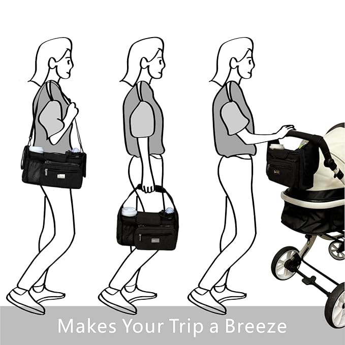 TOPDesign Universal Baby Stroller Organizer, Stroller Caddy with Detachable Mesh Bag & Heightened Insulated Cup Holders & Non-Slip Secure Hooks Accessories, Fits Most Strollers (Mermaid)