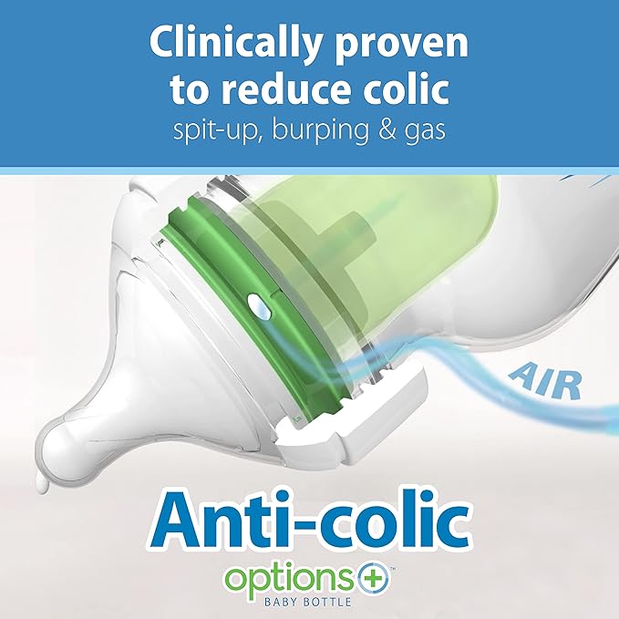Dr. Brown's Natural Flow Anti-Colic Options+ Wide-Neck Baby Bottles, 9 oz/270 mL, with Level 1 Slow Flow Nipple, 4 Pack Good Morning/Good Night Gift Set