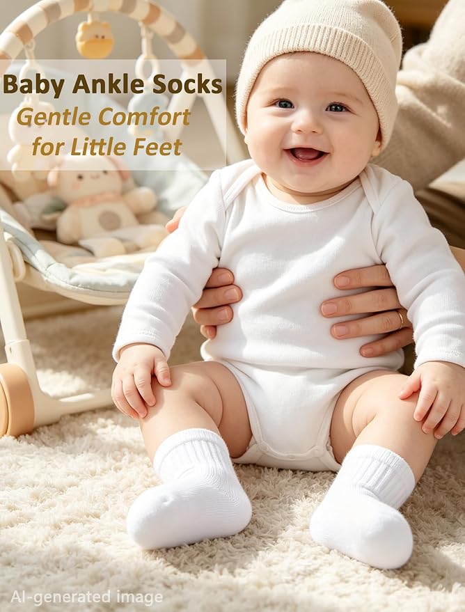 Newborn Socks 0-3 Months Preemie Infant Cotton Terry Ankle Socks 6 Pairs - Image 3