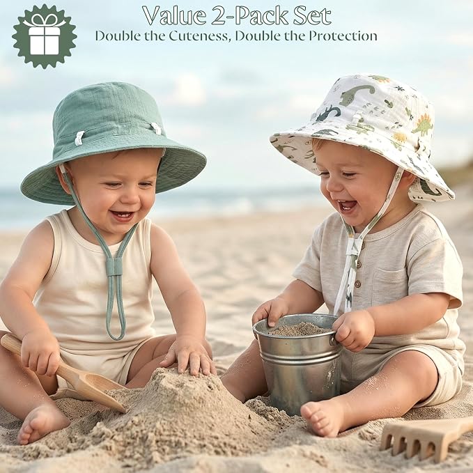 Play Tailor 2 Pack Newborn Baby Sun Hat Breathable Muslin Cotton Cap 0-24M | - Image 7