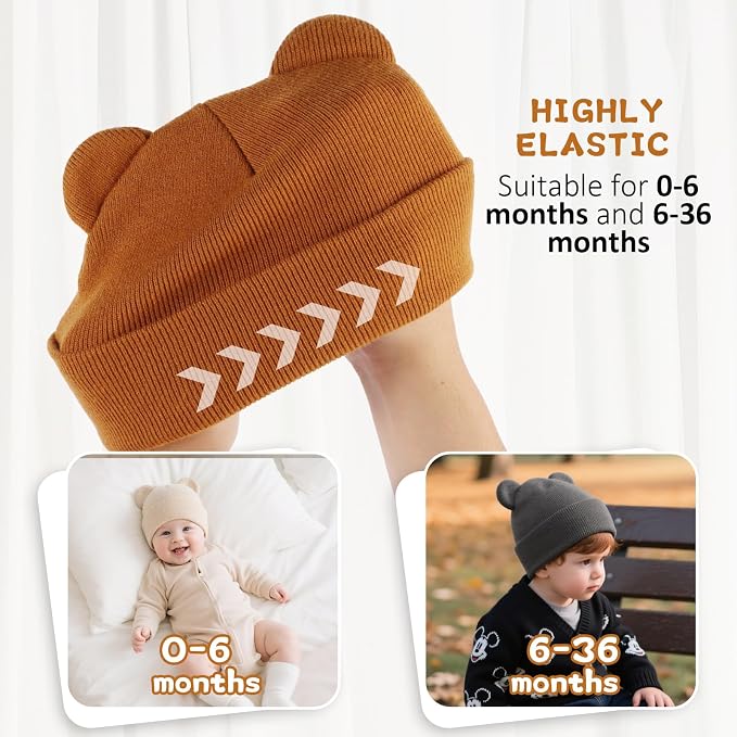 Baby Winter Beanie Hat, Kids Cute Bear Ears Soft Knit Beanie - Image 4