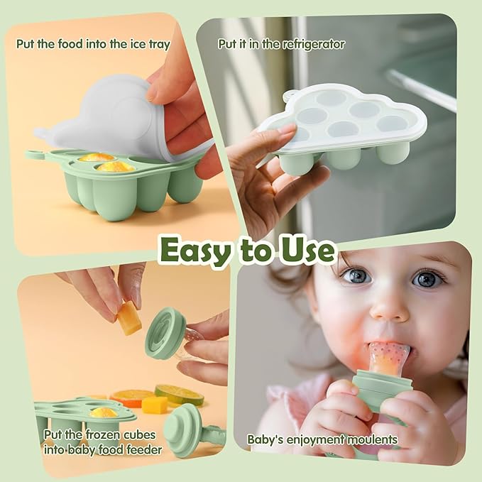 Baby Fruit Food Feeder Set and Teething Toys for Baby – 3 Size Silicone Fruit Feeder with Breastmilk Popsicle Freezer Molds, 2 Teethers for Teething Relief and Infant Self-Feeding