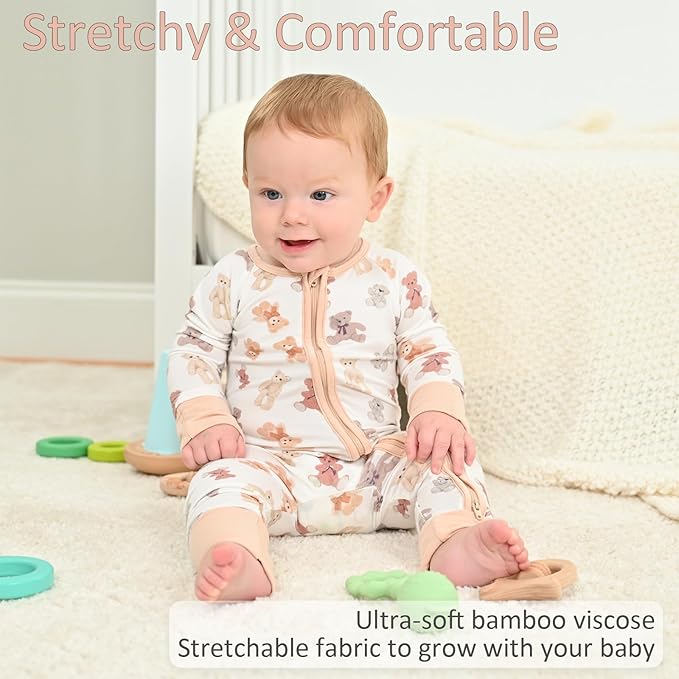LollyBanks Baby Pajamas, 2-Way Zipper Romper, 95% Viscose Made from Bamboo and 5% Spandex, Baby Sleepers