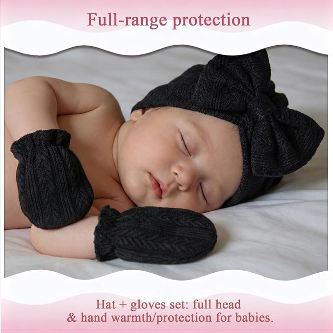 Newborn Baby Girl Hats Mittens Set Cotton - Image 6