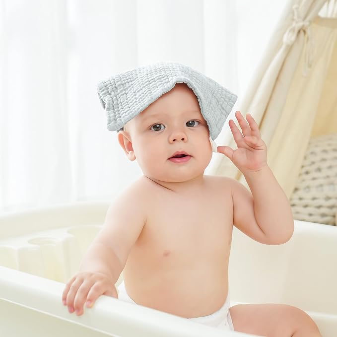Bearmoss 12 Pack Baby Muslin Washcloths, 100% Cotton 10"x10" Face Towels - Image 6