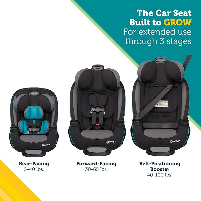 Safety 1st Grow and Go All-in-One Slim Convertible Car Seat, Rear Facing, 5-40 lbs, Forward Facing (30–65 lbs), High Back Booster Seat 40-100 pounds, Iron Frost