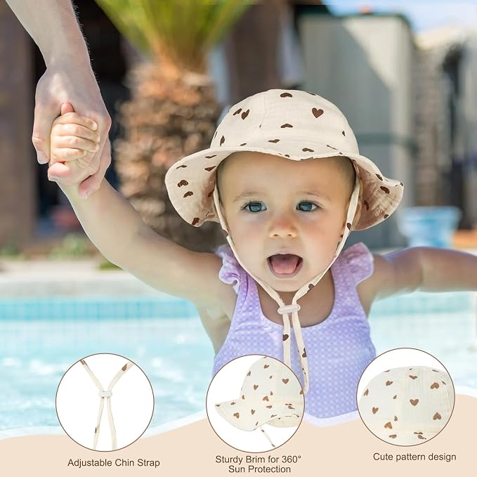 3 Pcs Baby Sun Hat Muslin, Baby Bucket Hat | UPF 50+ Sun Protection, Adjustable - Image 3