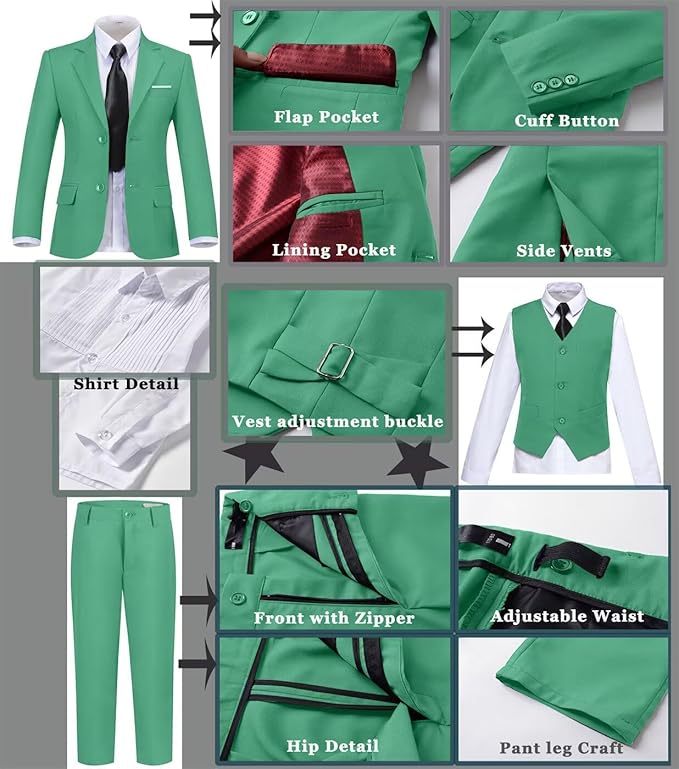 Boys Suit Set Slim Fit Kids Formal Suits Toddler Tuxedo Wedding Prom Classic Suits for Boy Teen Black Blue Dress Outfit