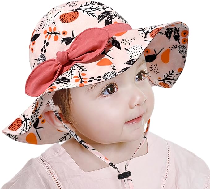 Baby Girl Sun Hat with UPF 50+ Outdoor Adjustable Beach Hat with Wide Brim Bucket Hats
