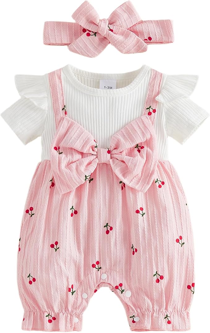 YINGISFITM Newborn Baby Girl Summer Clothes Short Sleeve Bubble Romper Bow by YINGISFITM