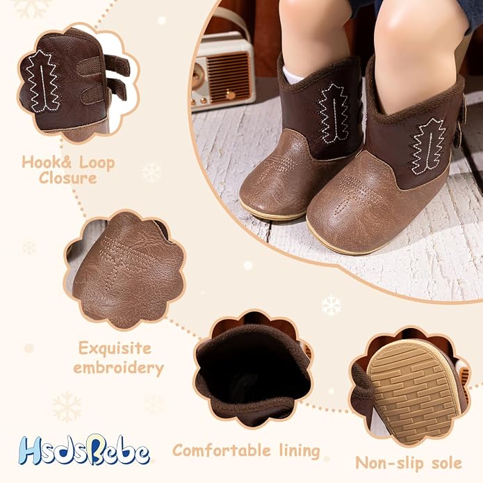 HsdsBebe Baby Boys Girls Western Cowboy Boots Infant Moccasins High Top Booties - Image 5