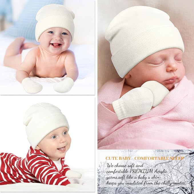Baby Beanie Hat Gloves Set, Kids Winter Warm Knit Hat - Image 6