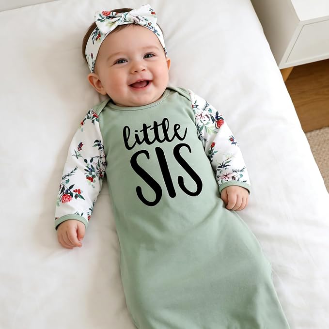 AMAWMW Newborn Baby Girl Little Sister Sleeper Gown Stripe Long Sleeve - Image 2