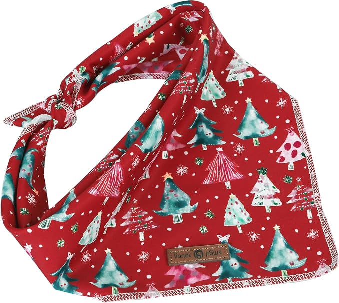 lionet paws Christmas Dog Bandana, Christmas Tree Fabric Dogs Kerchief - Image 6