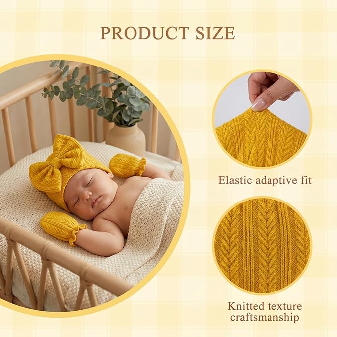 Newborn Baby Girl Hats Mittens Set Cotton - Image 4