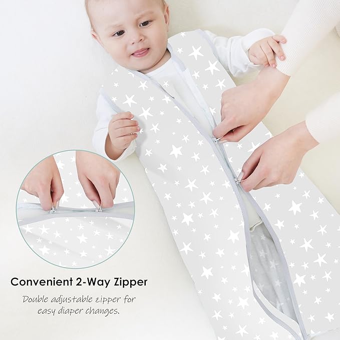 Cute Castle Baby Sleep Sack 0-6 Months - Lightweight 100% Cotton 2-Way Zipper TOG 0.5 Infant Wearable Blanket, Newborn Essentials Toddler Sleep Clothes, 3 Pack(Gray, Letters, Stars)