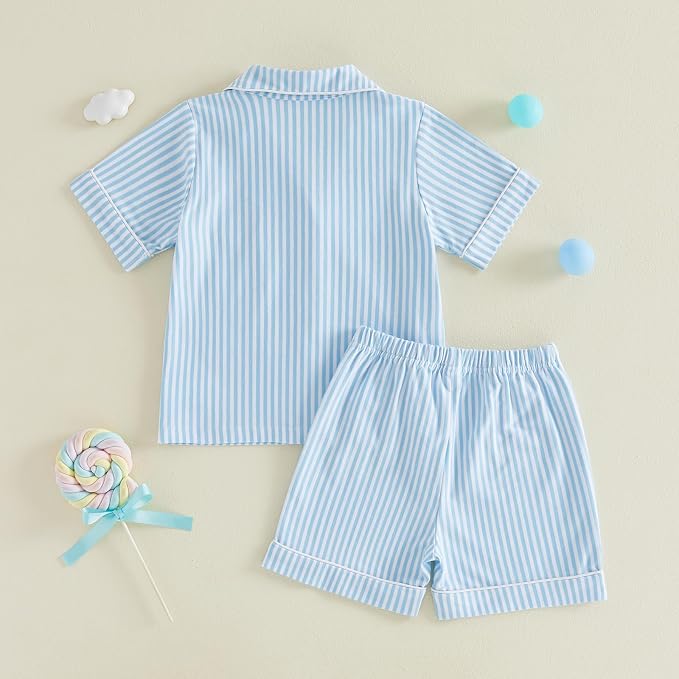 FULA-bao Toddler Baby Boy Girl Cotton Pajamas Set Striped Short Sleeve Button - Image 4