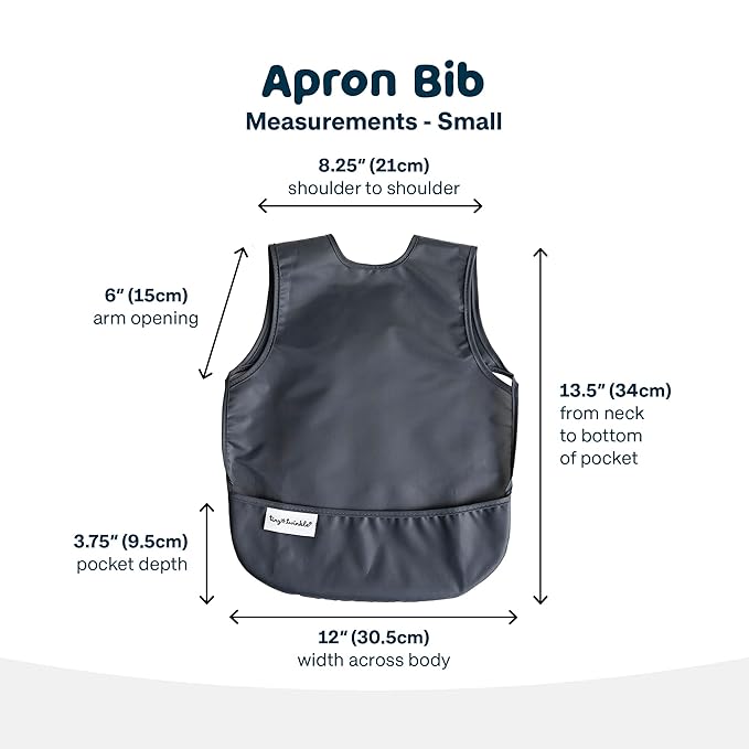 Tiny Twinkle Short Sleeve Apron Bibs for Babies & Toddlers – 2 Pack Waterproof, Mess-Proof Baby Bibs for Eating & Feeding, Machine Washable,Perfect Holiday Gift(Sage Charcoal, 6–24M)